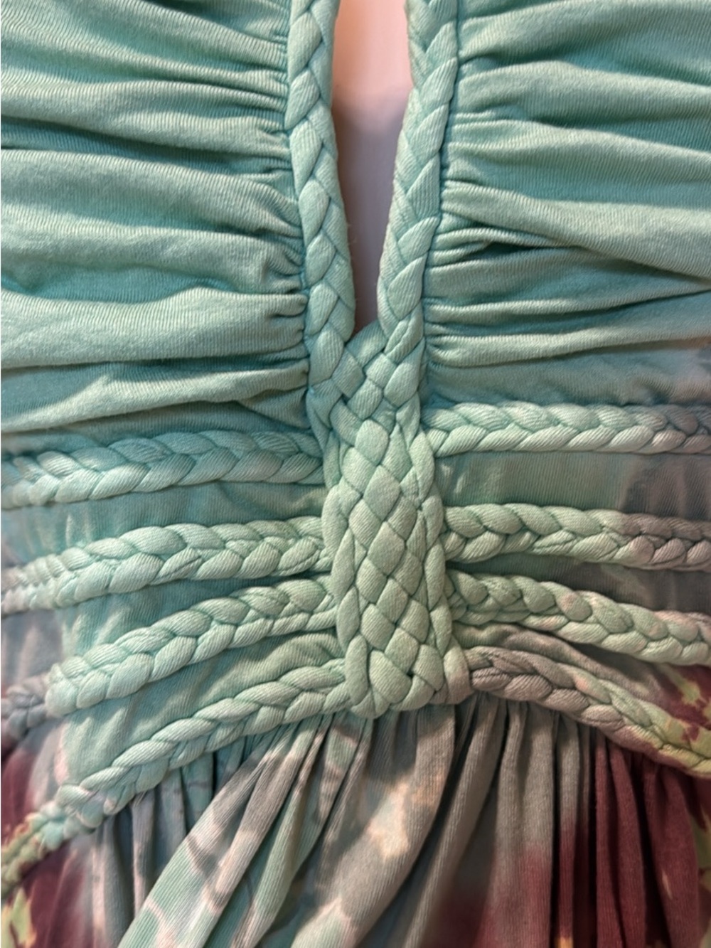 Sky Strapless Braided Tie-Dye Mint green Maroon cream medium v neck - Picture 2 of 5